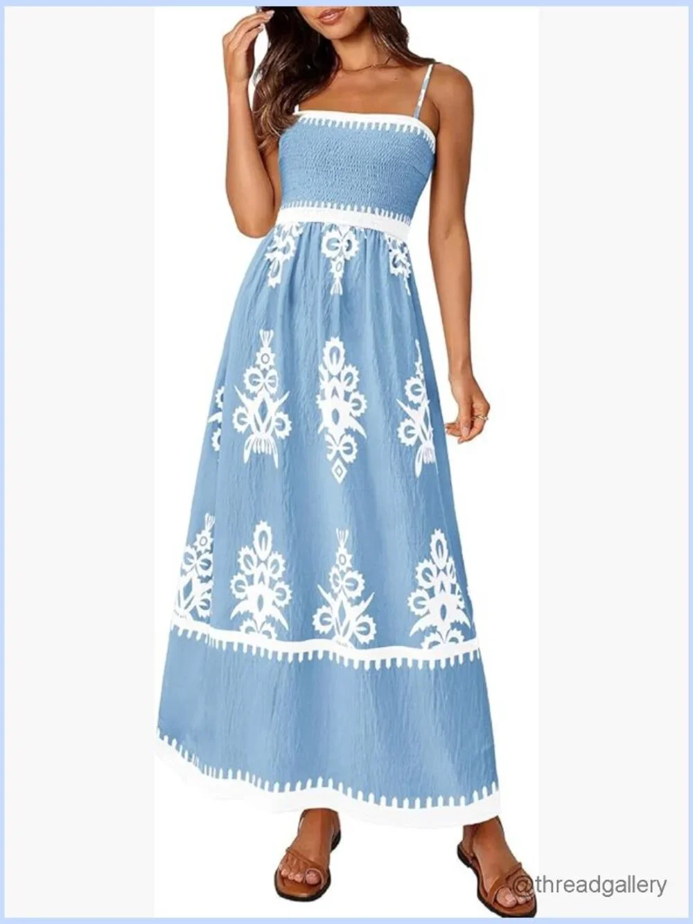 Women's Floral Maxi Dress Spaghetti Strap Smocked A-Line Sundress - Picture 1 of 7